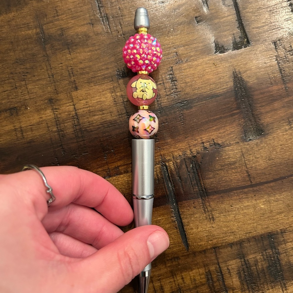 NWOT Silver Pen with Pink Beaded Accents